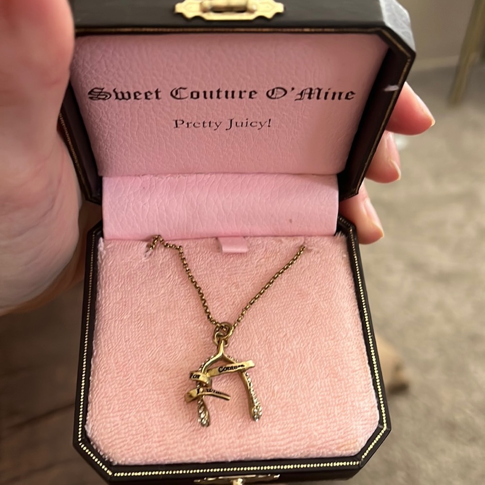 Juicy coutoure wishbone adjustable length gold colored pave necklace